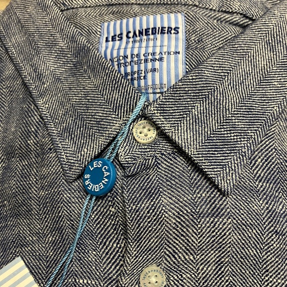 NWT 🇫🇷 Les Canebiers Men’s Linen Chevron Shirt - Picture 3 of 9